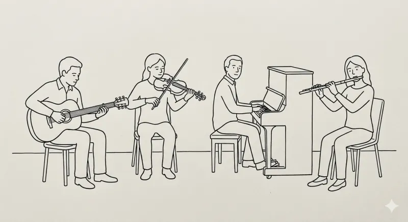 Dessin au trait d'un quatuor acoustique
